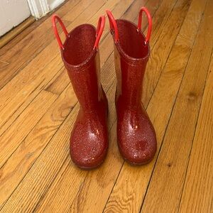 Red Glossy Rain Boots with Waterproof Design